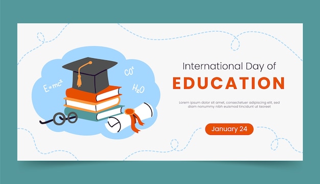 Flat horizontal banner template for celebration of international day of education