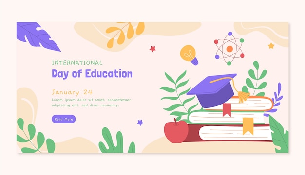 Free vector flat horizontal banner template for celebration of international day of education