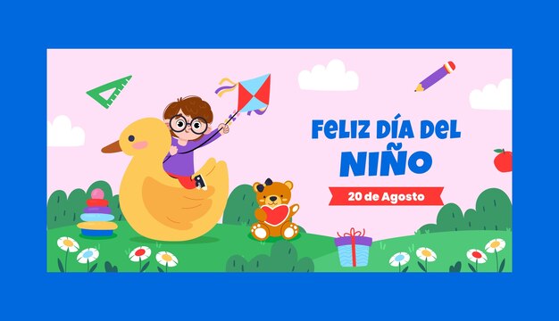 flat horizontal banner template for children's day celebration in spanish