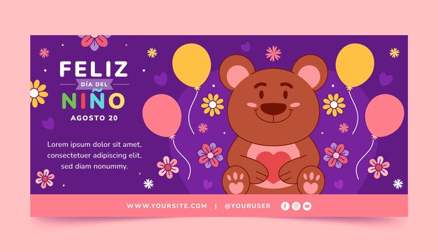 flat horizontal banner template for children's day celebration in spanish