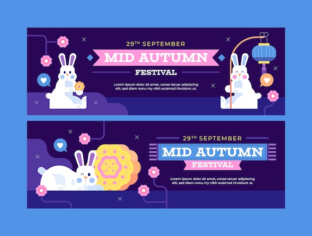 Flat horizontal banner template for chinese mid-autumn festival celebration