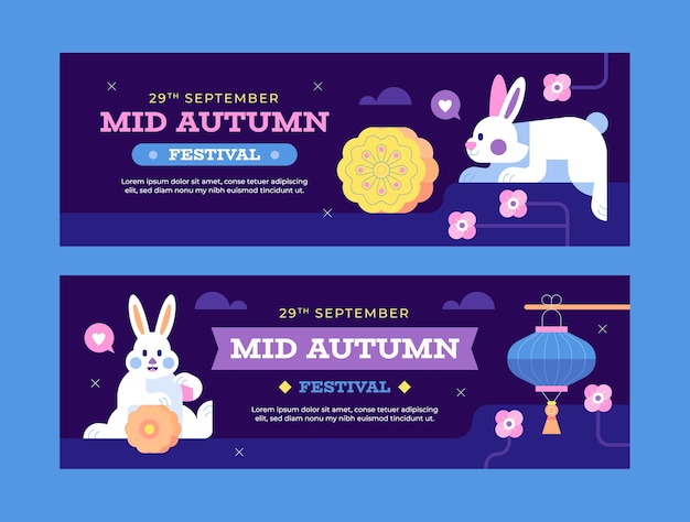 Flat horizontal banner template for chinese mid-autumn festival celebration