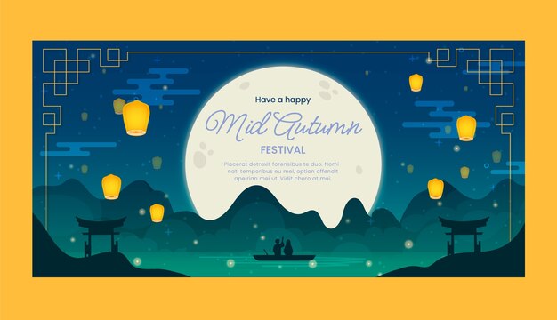 Flat horizontal banner template for chinese mid-autumn festival celebration