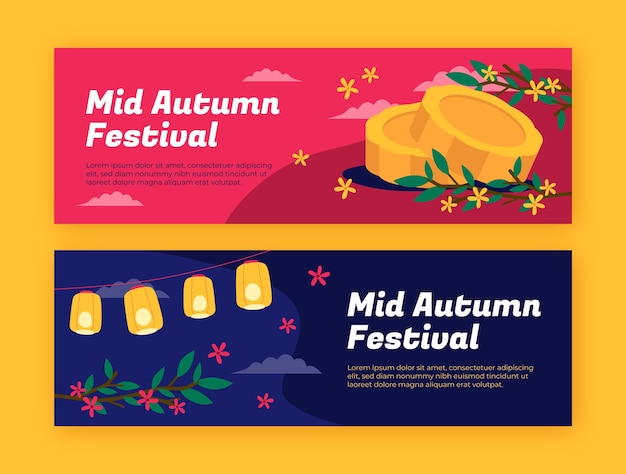 Flat horizontal banner template for chinese mid-autumn festival celebration