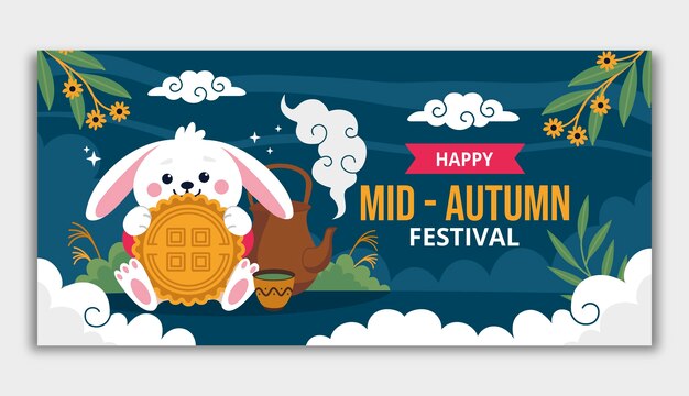 Flat horizontal banner template for chinese mid-autumn festival celebration