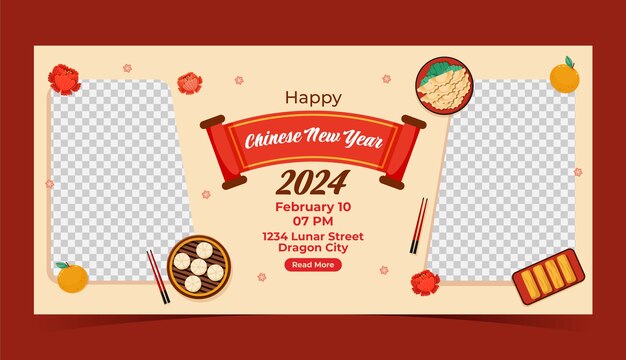 Flat horizontal banner template for chinese new year festival