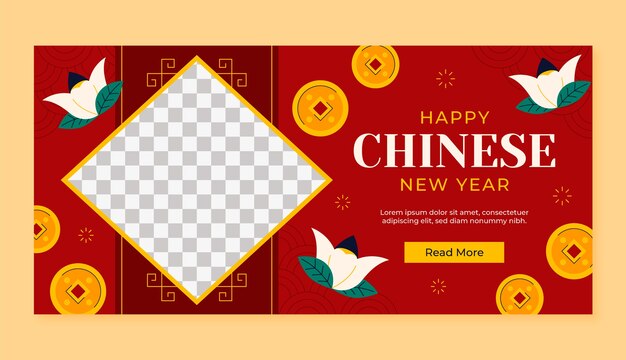 Flat horizontal banner template for chinese new year festival