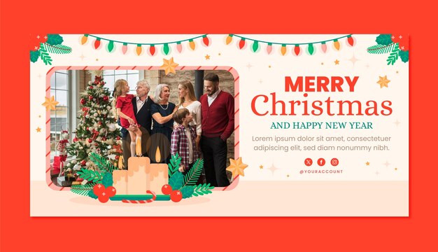 Flat horizontal banner template for christmas season celebration