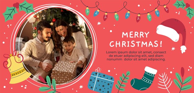 Flat horizontal banner template for christmas season