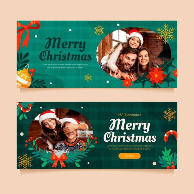 Flat horizontal banner template for christmas season