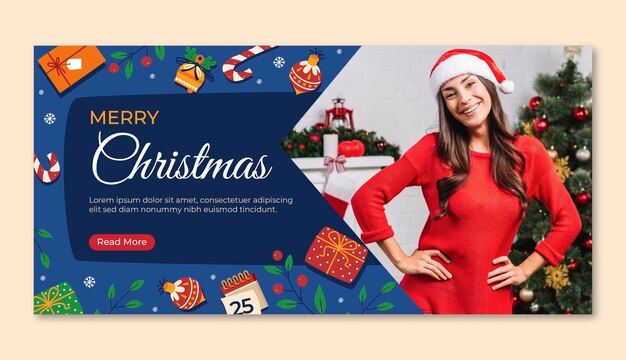 Flat horizontal banner template for christmas season