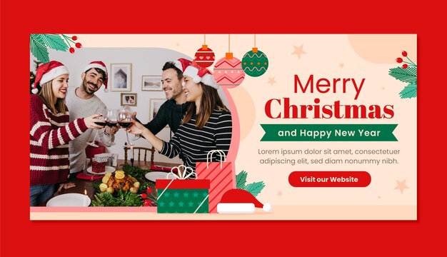 flat horizontal banner template for christmas season