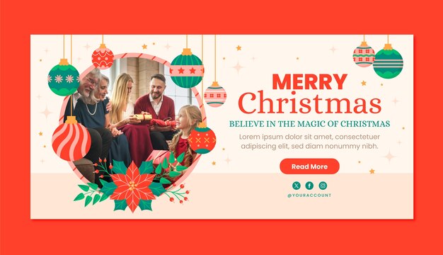 Flat horizontal banner template for christmas season