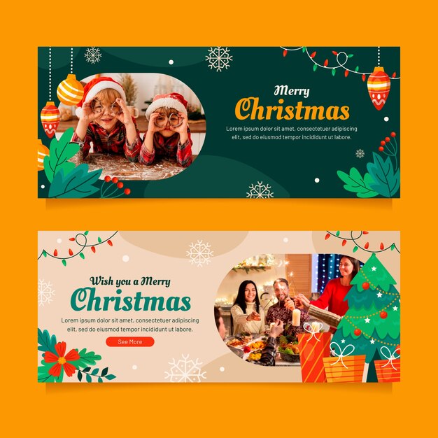 Flat horizontal banner template for christmas season