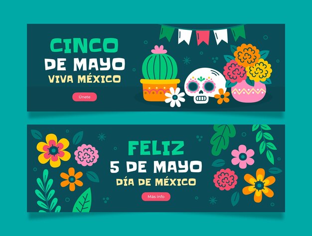 Flat horizontal banner template for cinco de mayo celebration