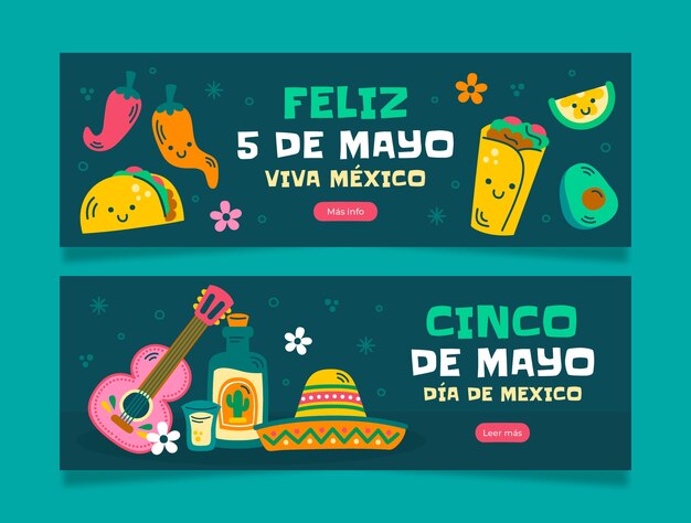 Cinco de Mayo 축하를 위한 평면 수평 배너 템플릿