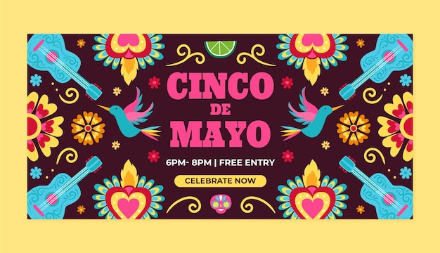 flat horizontal banner template for cinco de mayo celebration