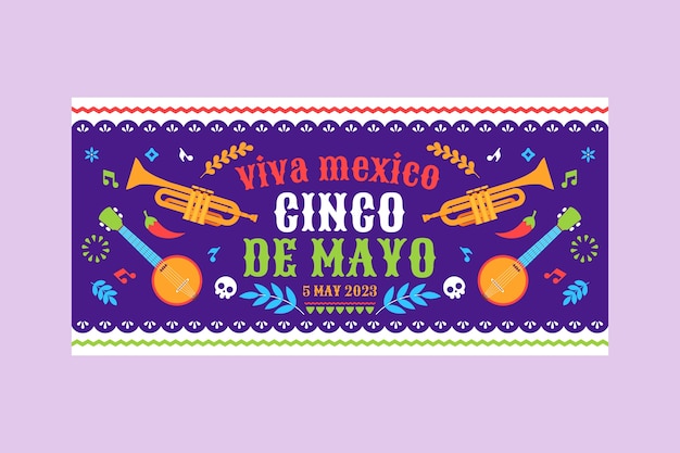 Cinco de Mayo 축하를 위한 평면 수평 배너 템플릿