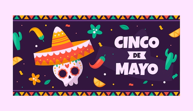 Flat horizontal banner template for cinco de mayo celebration