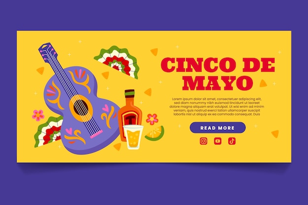 Flat horizontal banner template for cinco de mayo celebration