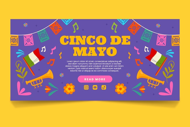 Cinco de Mayo 축하를 위한 평면 수평 배너 템플릿