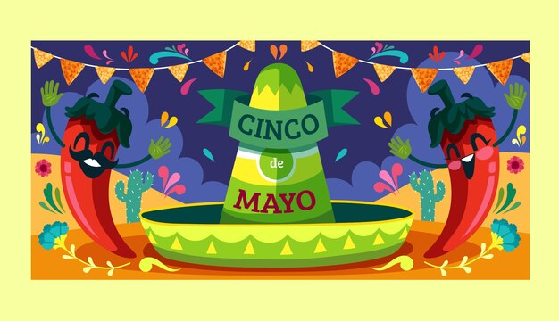 Cinco de Mayo 축하를 위한 평면 수평 배너 템플릿