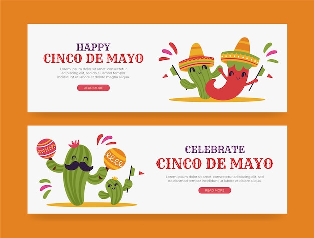 Flat horizontal banner template for cinco de mayo celebration