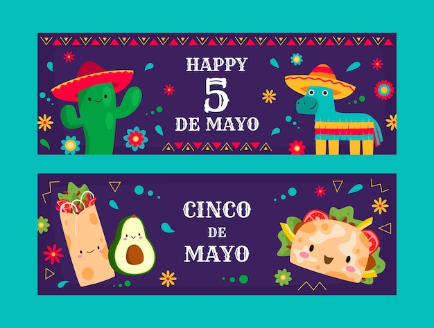 Modello di banner orizzontale piatto per la celebrazione del cinco de mayo