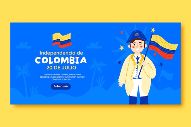 Vettore gratuito modello di banner orizzontale piatto per la celebrazione del giorno dell'indipendenza colombiana