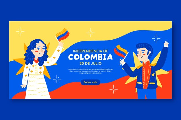 Flat horizontal banner template for colombian independence day celebration