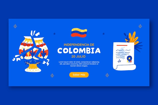 Flat horizontal banner template for colombian independence day celebration