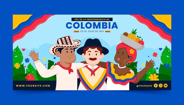 Flat horizontal banner template for columbian independence day celebration