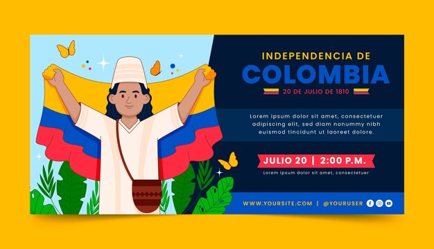 Flat horizontal banner template for columbian independence day celebration