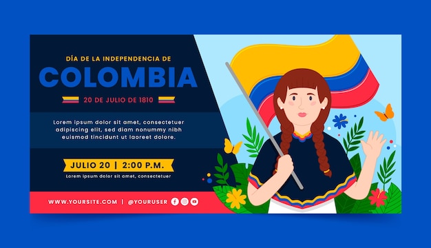 Flat horizontal banner template for columbian independence day celebration