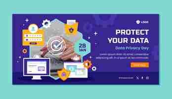 Free vector flat horizontal banner template for data privacy day