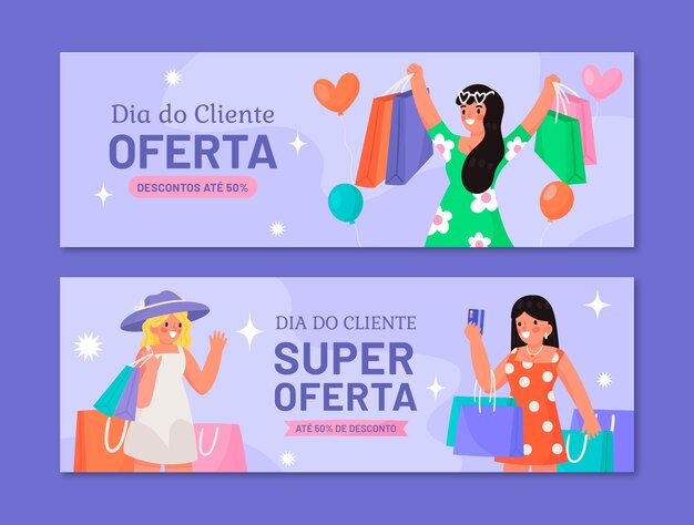 Flat horizontal banner template for dia do cliente sale