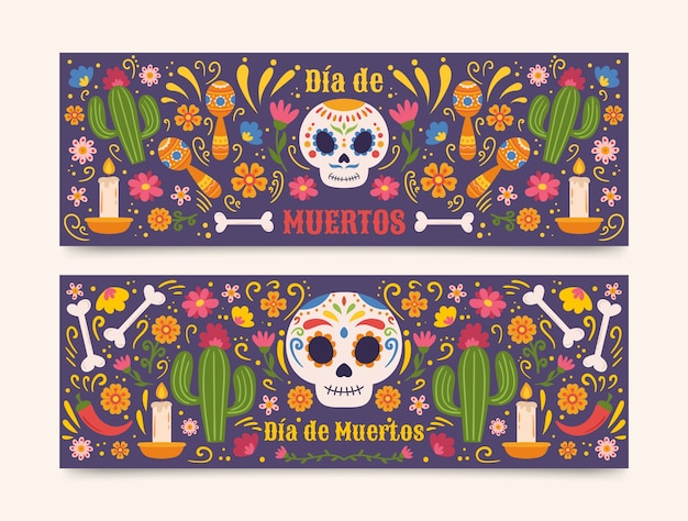 Modello di banner orizzontale piatto per la celebrazione dia de muertos