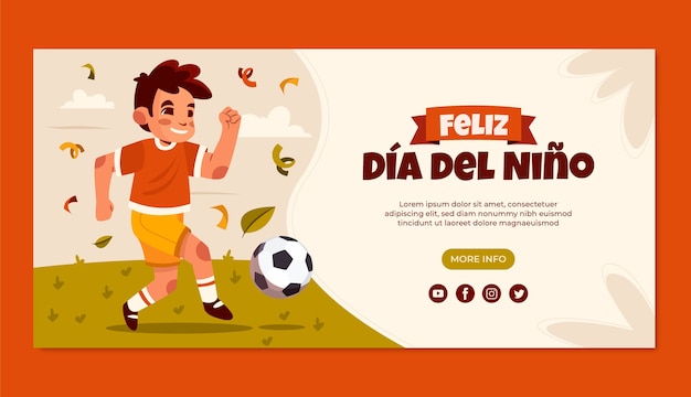 Flat horizontal banner template for dia del nino celebration