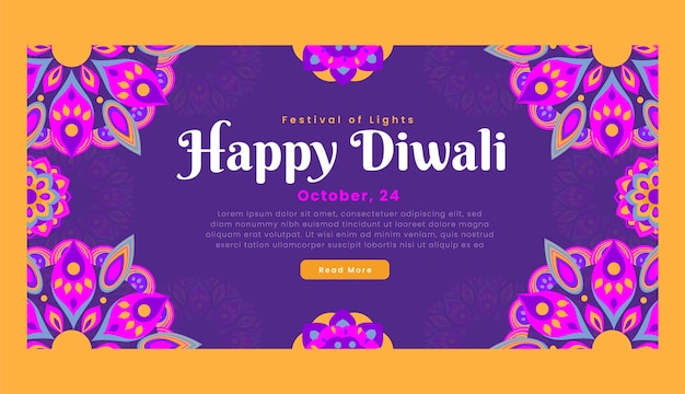 Vettore gratuito modello di banner orizzontale piatto per la celebrazione del diwali