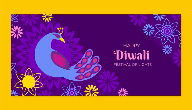 Flat horizontal banner template for diwali celebration