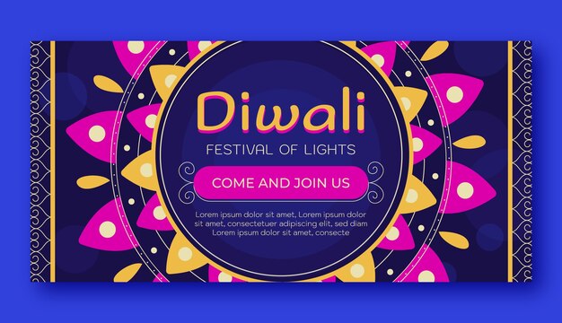 Flat horizontal banner template for diwali celebration