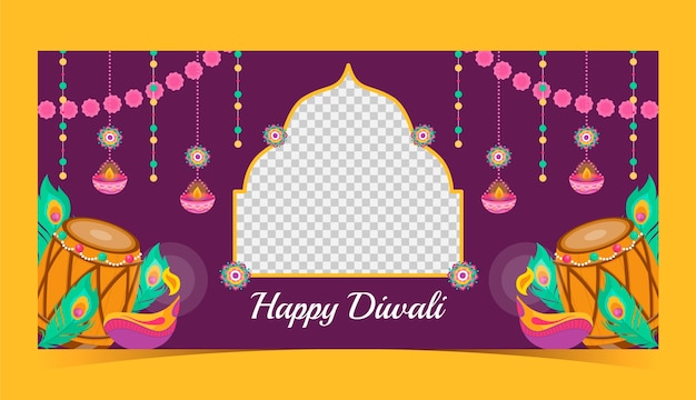 Free vector flat horizontal banner template for diwali festival celebration