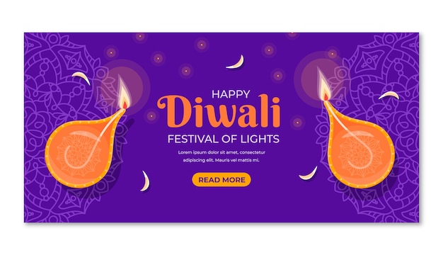 Vettore gratuito modello di banner orizzontale piatto per il festival di diwali