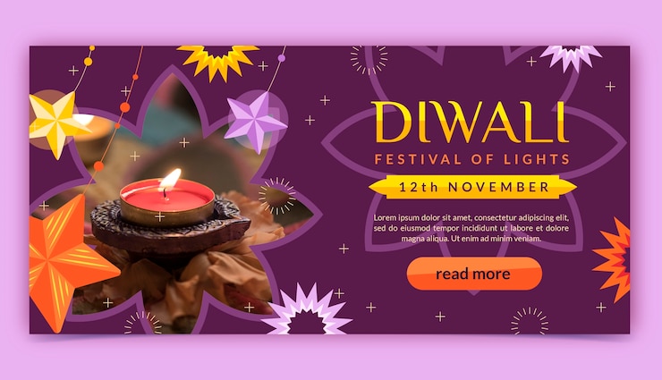 Free Vector flat horizontal banner template for diwali hindu festival celebration