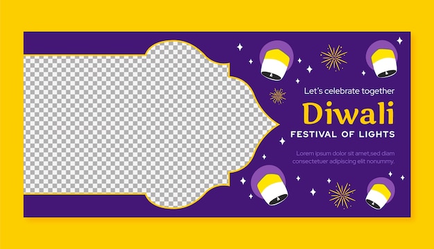 Free vector flat horizontal banner template for diwali hindu festival celebration