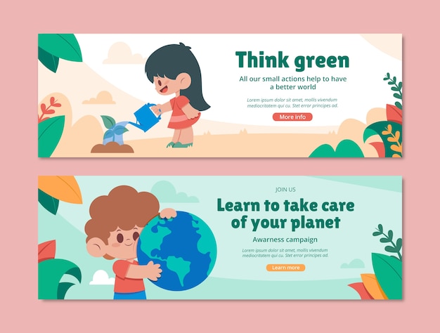 Flat horizontal banner template for earth day celebration