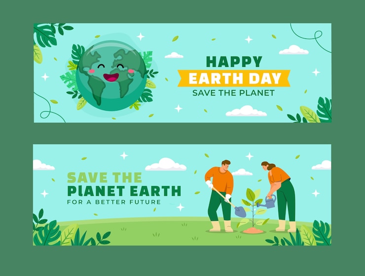 Free Vector flat horizontal banner template for earth day celebration