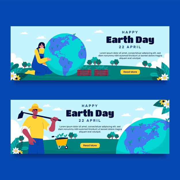 Flat horizontal banner template for earth day celebration