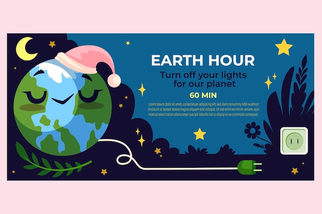 Free vector flat horizontal banner template for earth hour