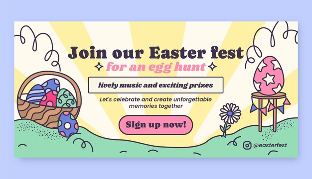 Flat horizontal banner template for easter holiday